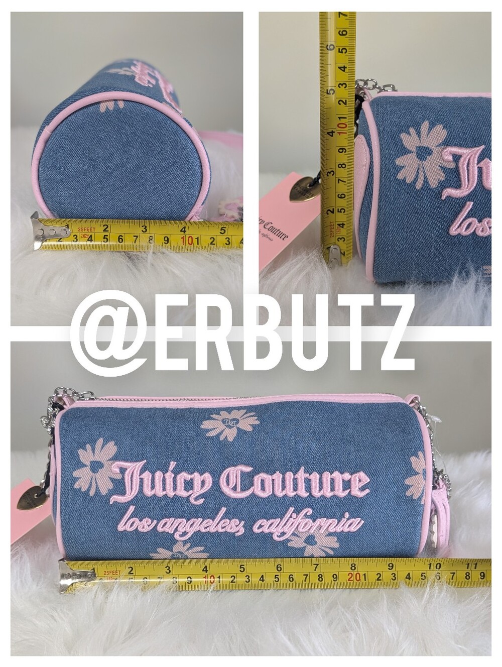 Juicy Couture Denim Pink Daisy Barrell Bag with JC Charm & Butterfly Detail 🦋 - Picture 14 of 16